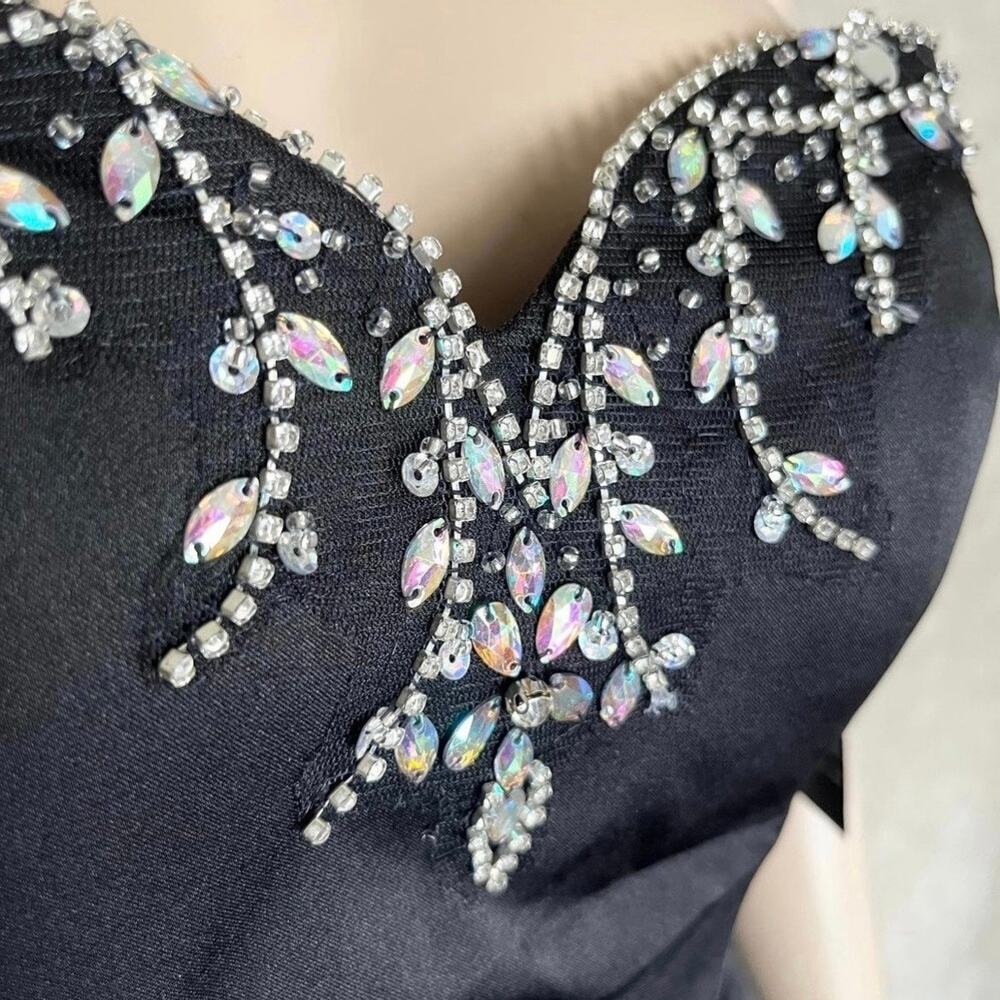 NWT Viranski Dancing Queen Black Beaded Strapless Sweetheart Peplum Mermaid Gown - Picture 6 of 9